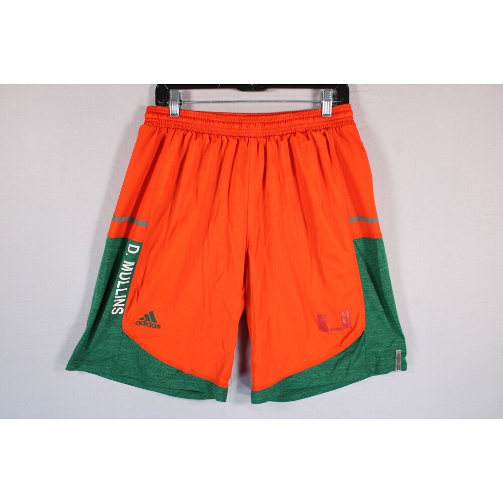 Adidas Miami Hurricanes D. Mullins Men’s L Orange Green Climalite Shorts